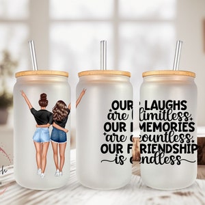 Best Friends Frosted Glass Can, Beer Can Glass, Libbey Glass Can, Glass Can With Bamboo Lid n Straw, Gift for Her, Coffee Lover, BFF