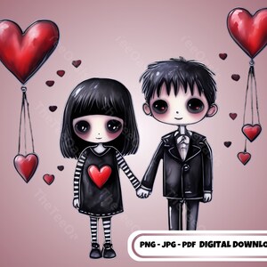 Valentinstag Paar Png Gruselig Romantische Kinder Clipart Süße Sweathearts Gothic Png Tumbler Saint Valentines Love Halloween Sofortiger Download