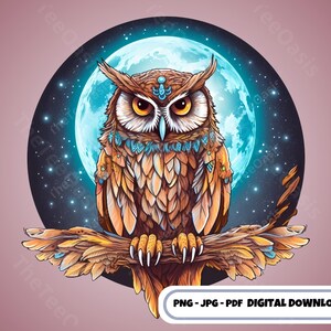 Magische uil clipart Indiase uil Blue Moon clipart uil minnaar PNG dierlijke clipart nachtelijke uil clip art afdrukbare nacht vogel digitale download