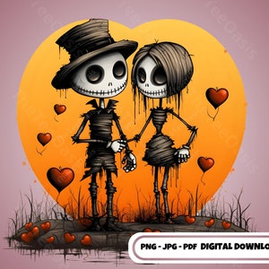 Romantic Halloween Skeleton Couple Love Clipart Halloween Valentines Day Sweathearts Png Gothic Vibes Spooky Season Tumbler Instant Download