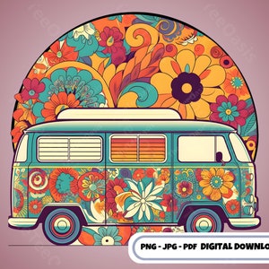 Hippie Van Png Hippie Groovy Van Clipart Trip Retro Van Clipart Colorful Flower Power Van Floral Van Camping Life Clipart Instant Download