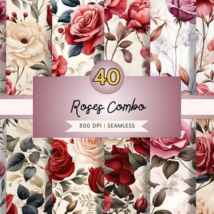 Rosblomma Sömlöst Mönster Bunt Juni Blommor Födelsemånad Rosor Mönster Akvarell Rosor Digitalt Papper Jpg Kommersiellt Använd Digital Nedladdning