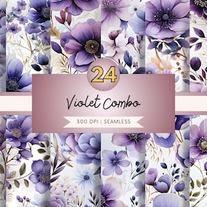 Aquarell Violette Blume Nahtloses Muster Bundle Februar Blumen Geburtsmonat Violettes Muster Digitales Papier Jpg Kommerzielle Nutzung Digitaler Download