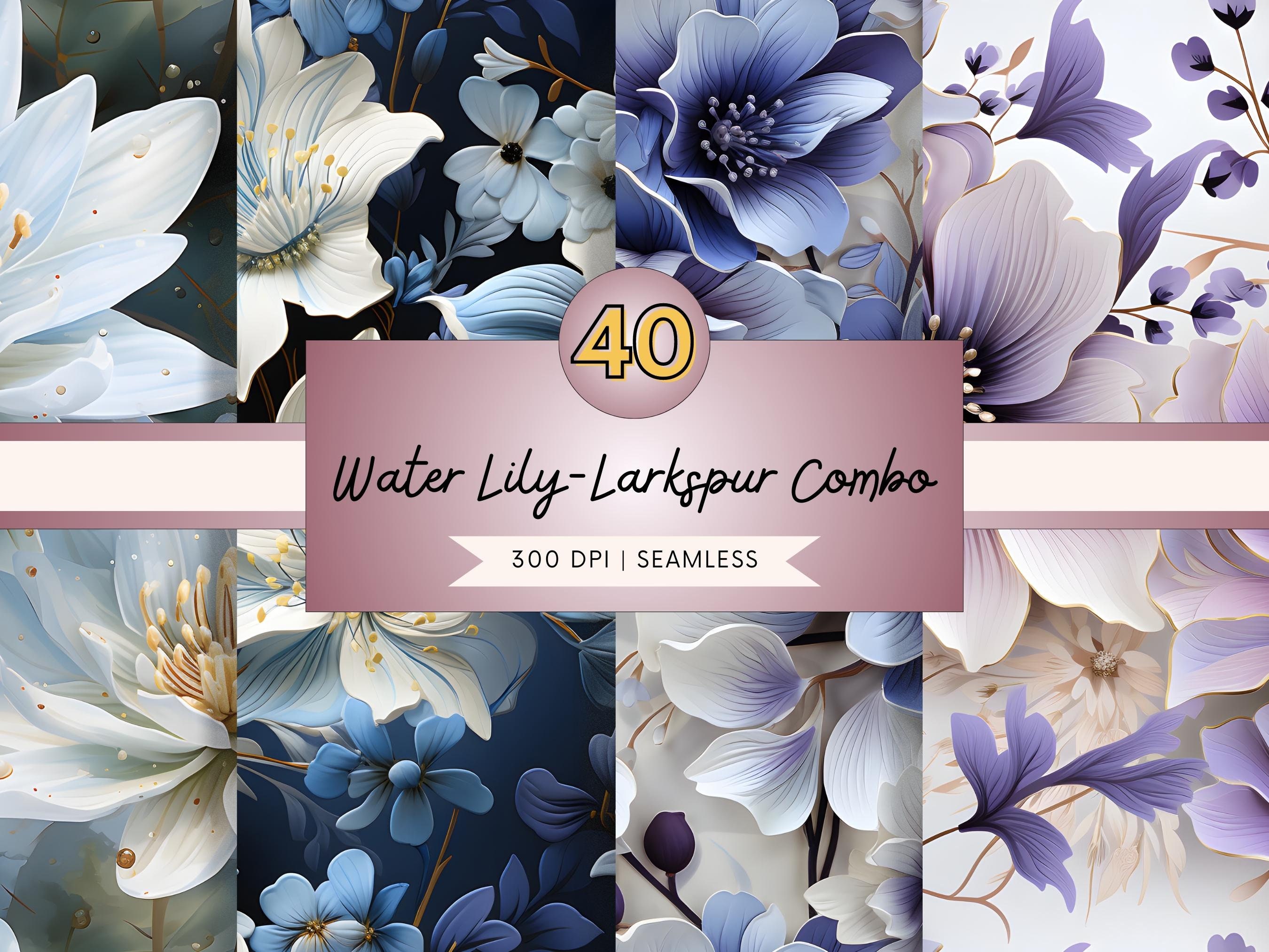 Water Lily Flower Seamless Pattern Bundle Floral Watercolor July ...