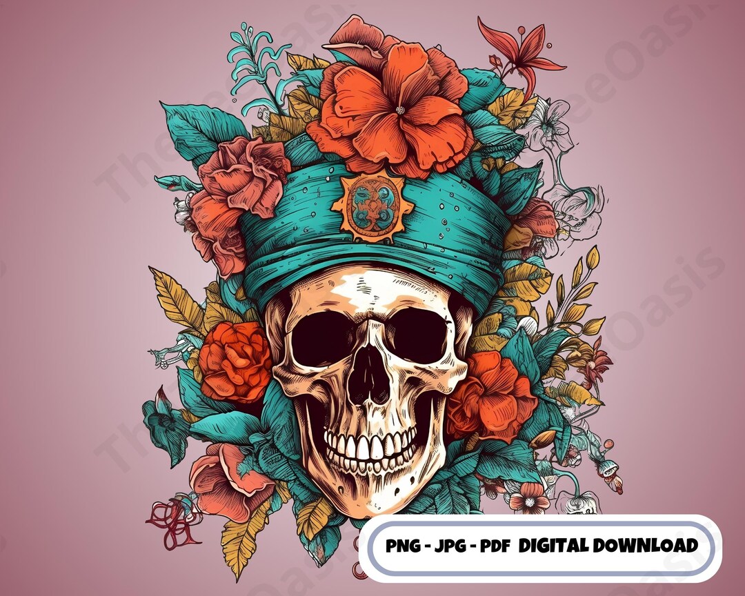 Turban Skull Clipart Flower Crown Skull Clipart Printable Floral Skull