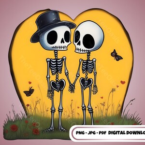 Spettrale San Valentino Coppia Png Scheletri Romantico Clipart Amore Halloween Carini Sweathearts Gotico Png Tumbler Horror Amante Download immediato