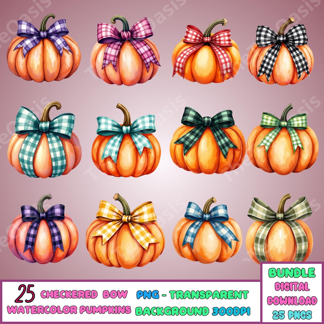 Checkered Pumpkin Png Bundle Plaid Bow Clipart Retro Coquette Fall ...