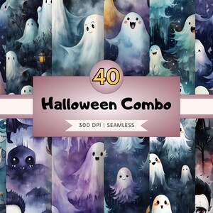 Cute Watercolor Halloween Seamless Pattern Bundle Ghost Lover Gift Halloween Digital Paper Spooky Season Jpg Commercial Use Instant Download