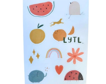 Sticker Sheet – Funky Animal and Food Designs, Water Bottle Decals