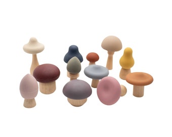 Mushroom Toy | Wood + Silicone | Montessori | Pretend Play | Fine Motor Skill | Open-Ended Development Toy