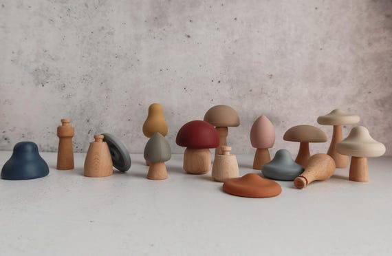 Wooden Silicone Mushroom Toy | Montessori Sensory Play, Mix and Match