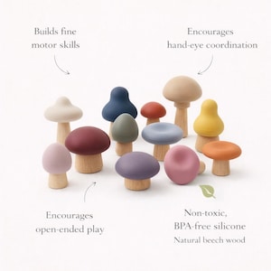 Close-up of Montessori mushroom mix and match toy for fine motor skills
