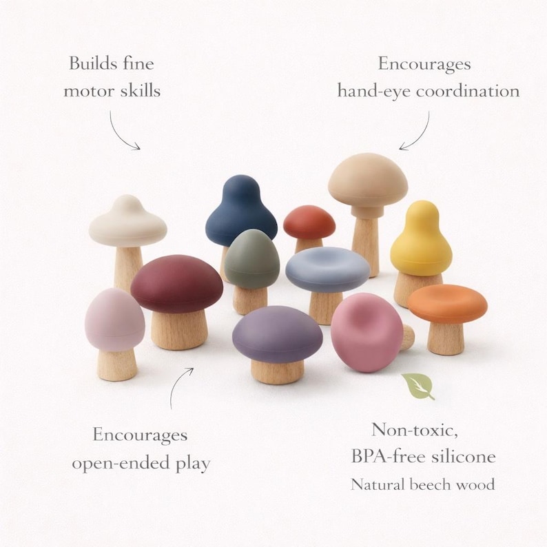 Close-up of Montessori mushroom mix and match toy for fine motor skills