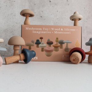 Montessori mushroom toy mix and match set with product packaging