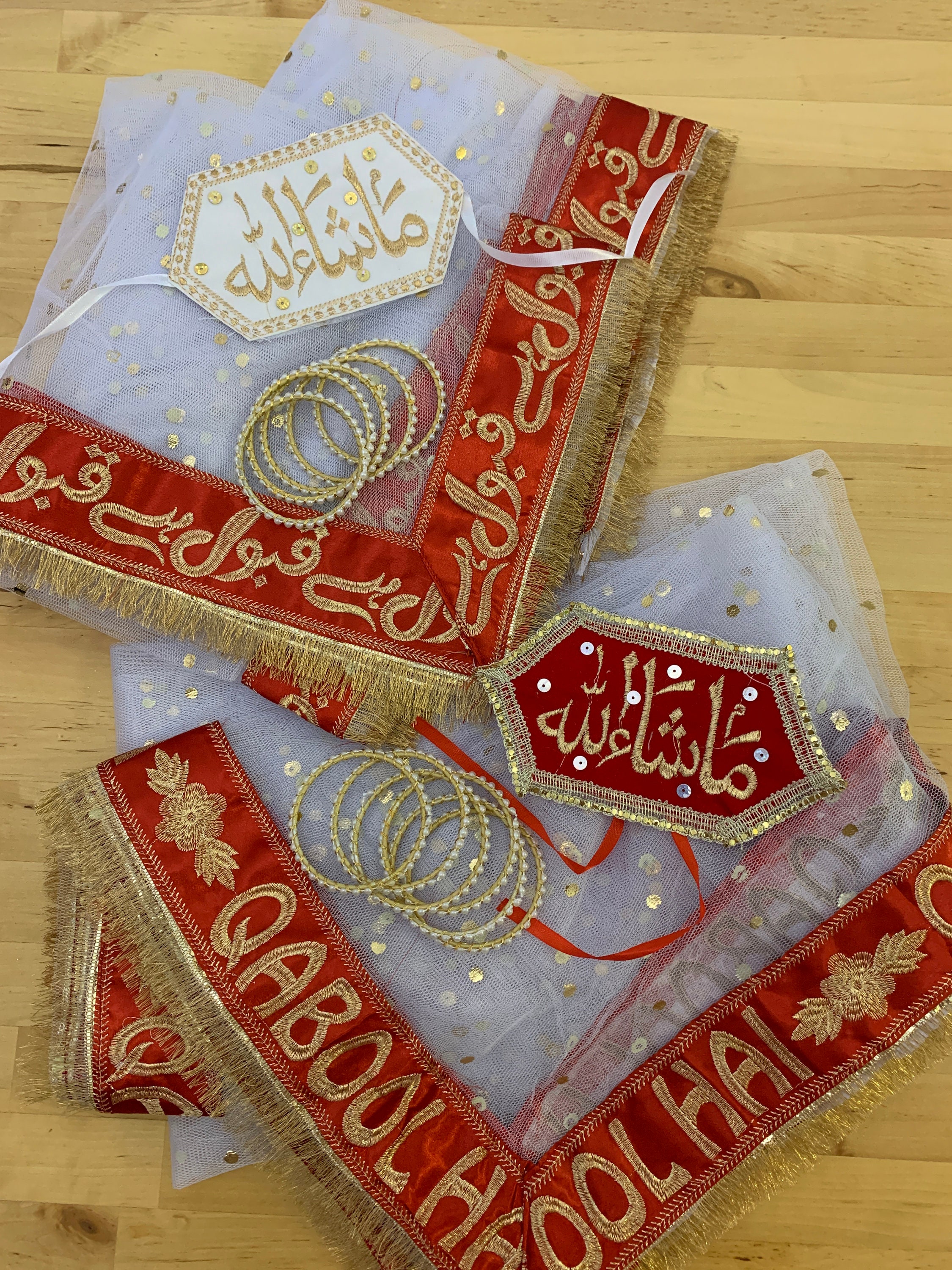 Qabool Hai (قبول ہے) - "I Do" - Dupatta - Indian/Pakistani Wedding -Qubool- Red & White Color-Lapa Kiran- English/Urdu/Hindi/Bangla Language