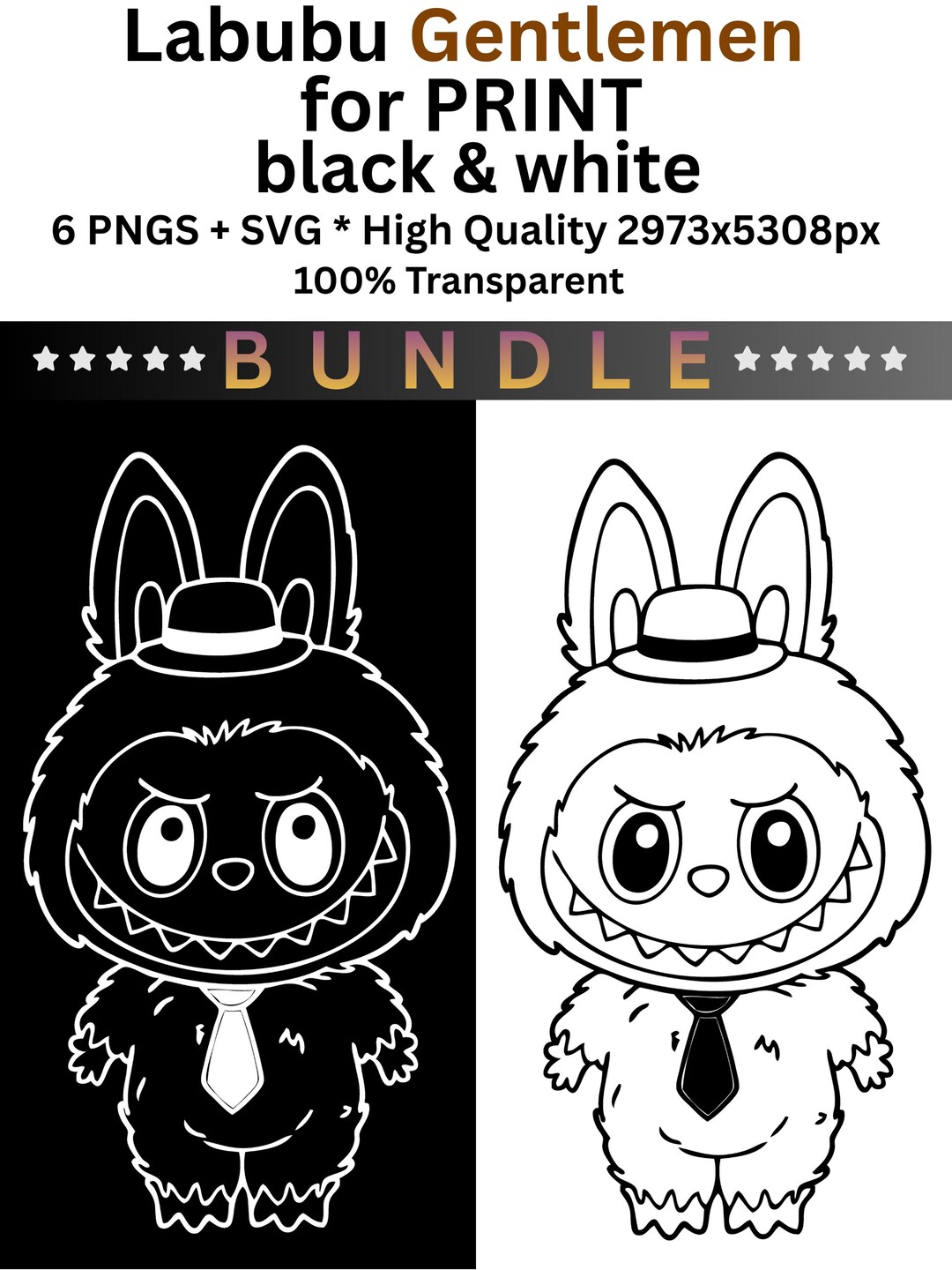 Letter R Labubu Labubu With Hat and Accessories Bundle for Printing in Black & White ...