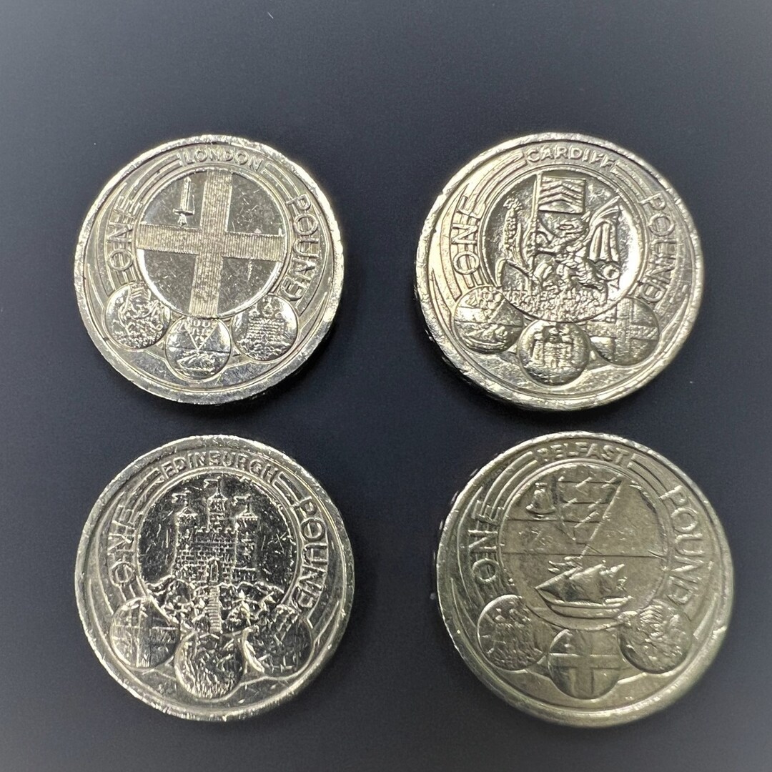 Capital Cities Old Round Pound Coins Set of 4 London, Belfast, Cardiff