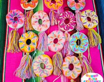 Donuts Quaste bestickt Filz / Handtasche Schlüsselanhänger / handgemachte mexikanische Accessoires
