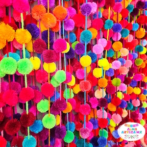 Pompom Garland Mexican Garland Fiesta Party Decorations Rainbow Pom Pom