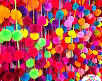 Guirnalda de pompones, guirnalda mexicana, decoraciones para fiestas, pompones arcoíris