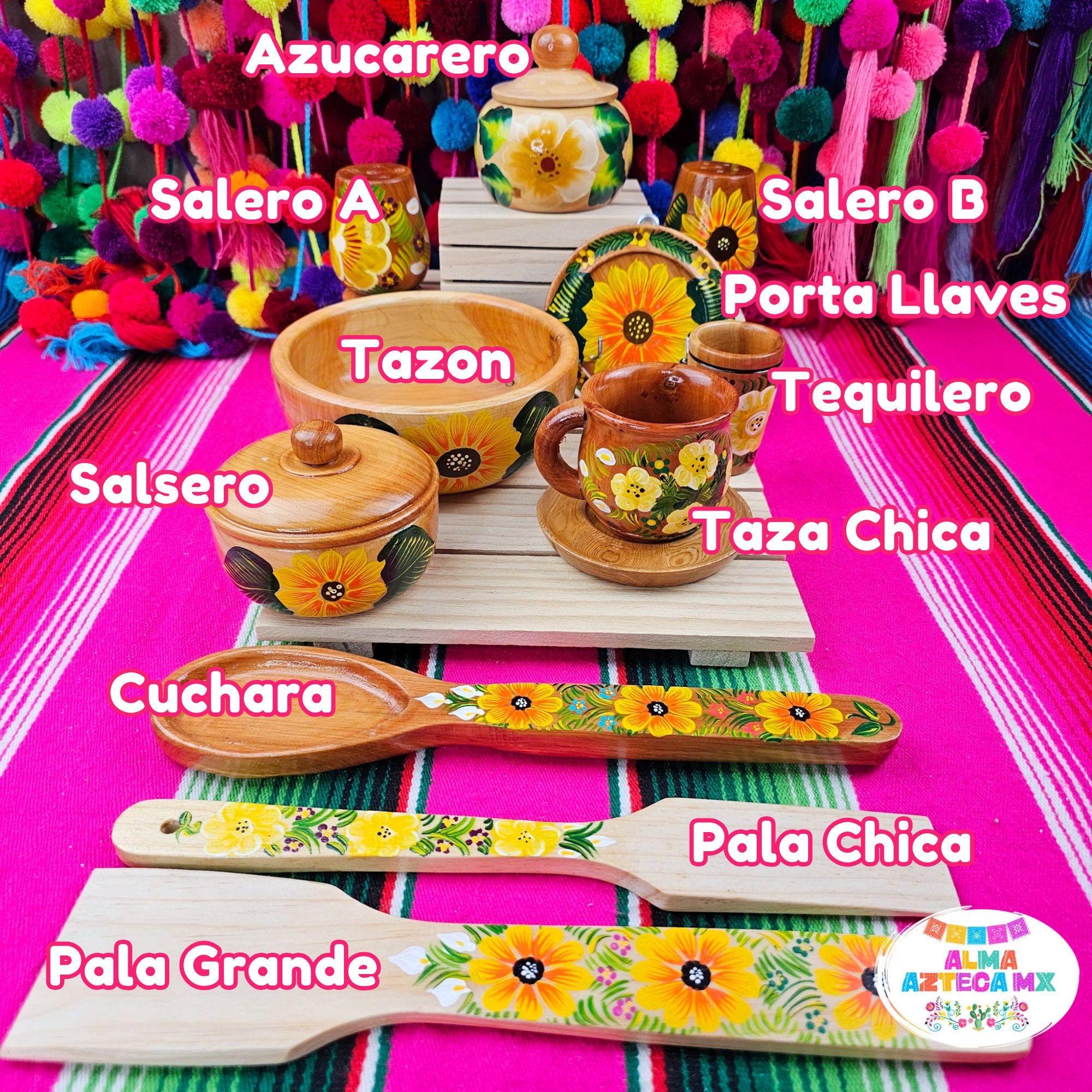 Accessori da cucina in legno dipinti a mano gialli / Cocina Mexicana / Cucina messicana / Servilletero Tazas de Madera