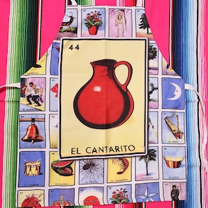 Mexican Loteria Apron Kitchen Mandil Mexicano Delantal Cocina Mexican Gift Artesanias El Cantarito Double Layer