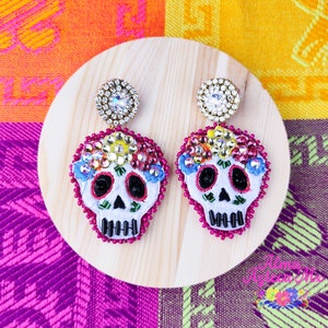 Handmade Mexican Earrings Beaded Skull Aretes Mexicanos Handmade Jewelry Mexico Gift Dia De Los Muertos