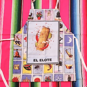 Mexican Loteria Apron Kitchen Mandil Mexicano Delantal Cocina Mexican Gift Artesanias El Elote Double Layer