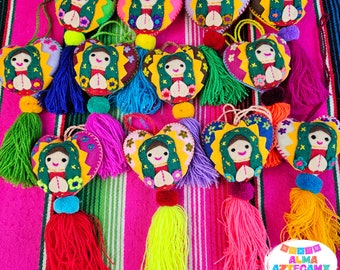 Quaste bestickter Filz / Handtaschen-Schlüsselanhänger / Virgencita Colgantes Mexicanos / handgemachte mexikanische Accessoires