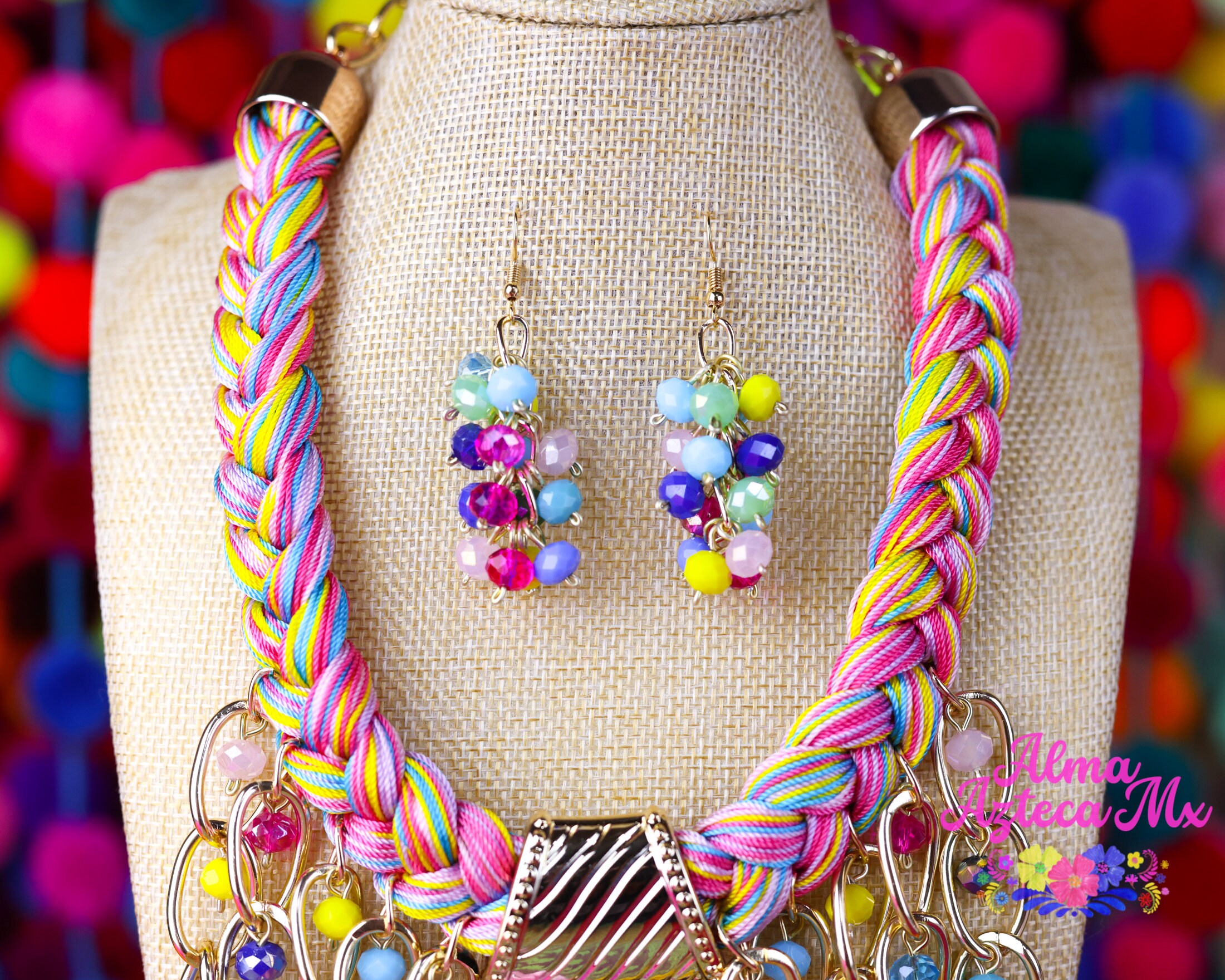 Mexican Beaded Artisanal Necklace Earrings Mexican Jewelry 