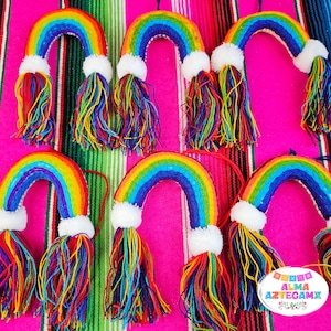 レインボータッセル刺繍フェルト / Arcoiris Bordado a Mano / ハンドバッグキーホルダー / 手作りメキシコアクセサリー