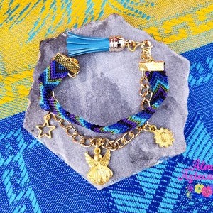 Beautiful Blues Woven Charm Bracelet - Friendship Bracelet  - Double Bracelet - Handmade in Mexico