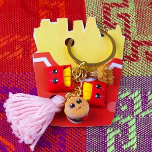 Cute Burger & Fries Keychain - Cold Porcelain Clay Keychain - Llavero Mexicano - Mexican Keychain