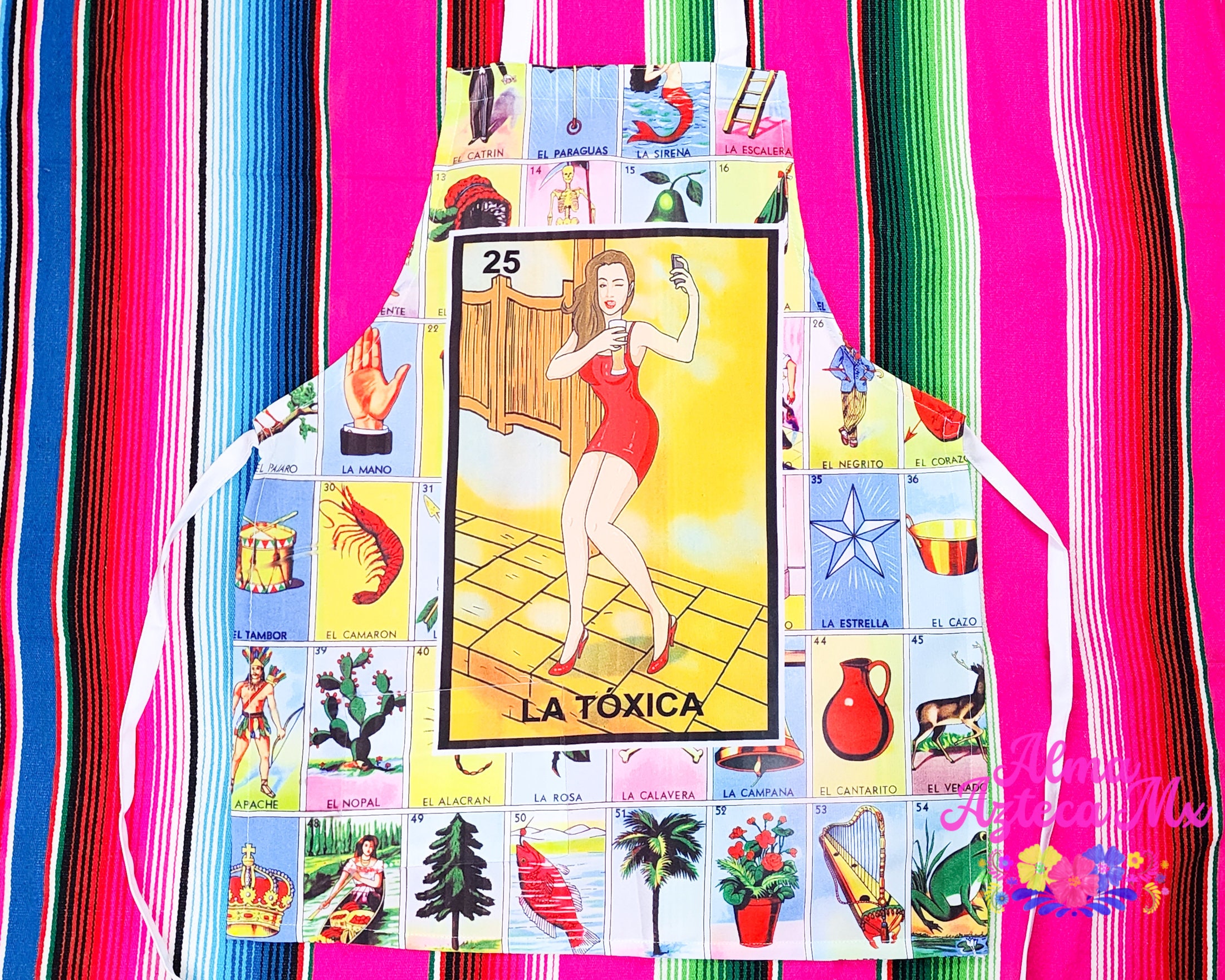 Single Layer Mexican Loteria La Toxica Apron With Pocket - Mandil