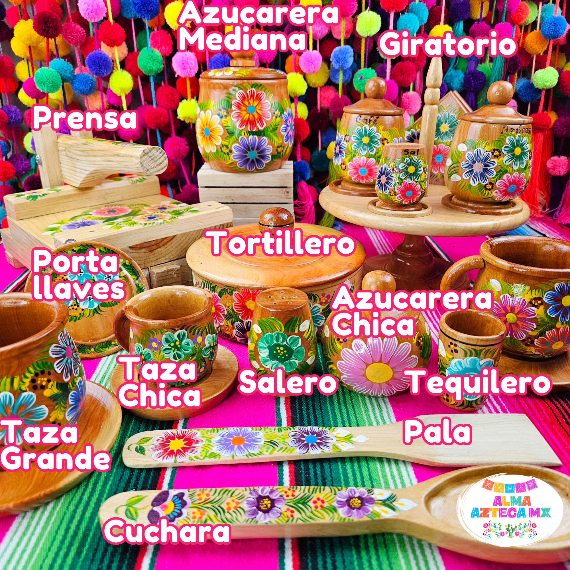 Accessori da cucina in legno dipinti a mano / Cocina Mexicana / Cucina messicana / Servilletero Prensa Tazas de Madera