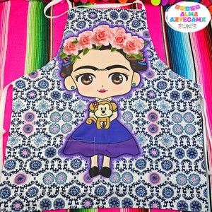 Frida Blue Apron Double Layer / Doble Forro Mexican / Mandil Delantal Mexicano