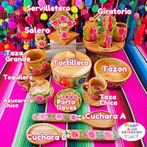 Bright Pink Handpainted Wooden Kitchen Accessories / Cocina Mexicana / Mexican Kitchen / Servilletero Prensa Tazas de Madera / Cocina Rosa