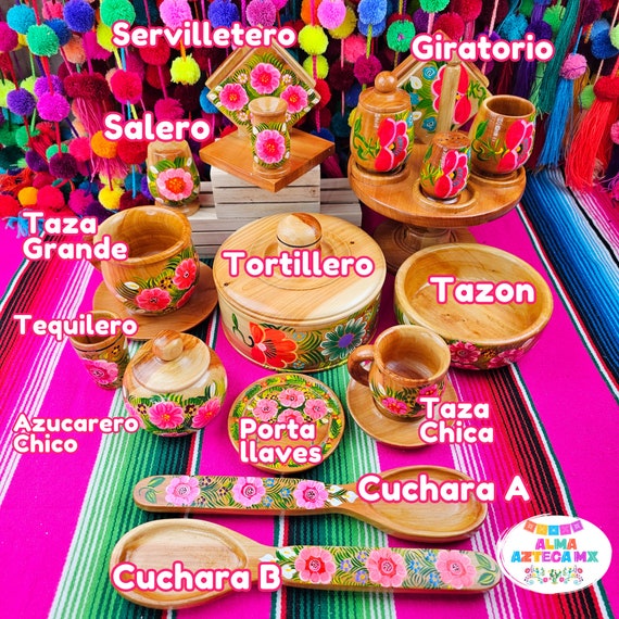 Bright Pink Handpainted Wooden Kitchen Accessories / Cocina Mexicana / Mexican  Kitchen / Servilletero Prensa Tazas De Madera / Cocina Rosa 