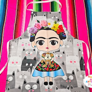 Frida Grey Apron Double Layer / Doble Forro Mexican / Mandil Delantal Mexicano