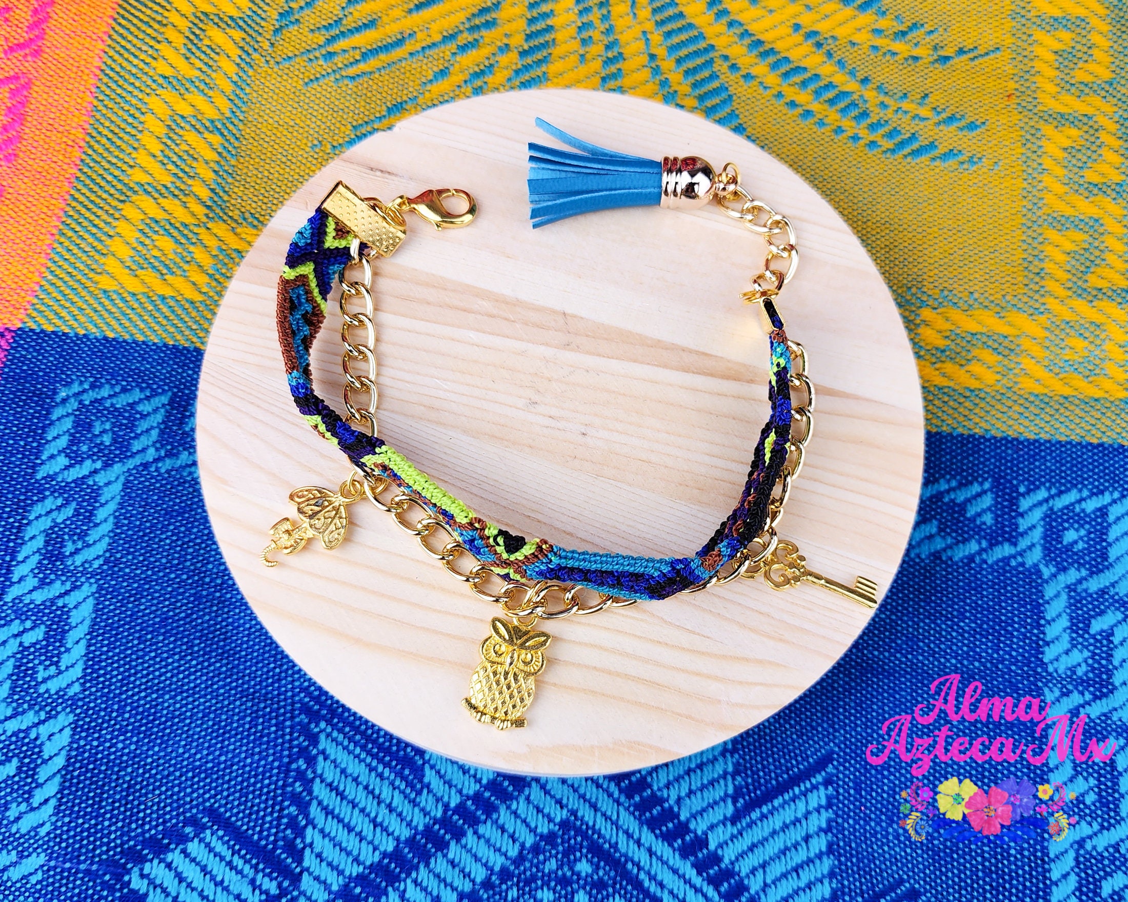 Handmade Mexican Bracelet Brown Woven Charm Bracelet 