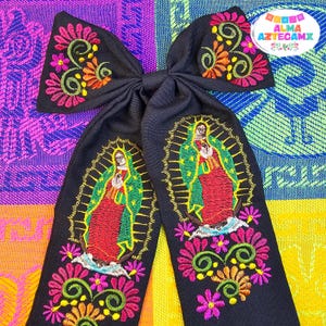 Mexican Floral Artisanal Embroidered Hair Bow / Virgencita Hair Bow / Moño Bordado Mexicano / Colorful Bows