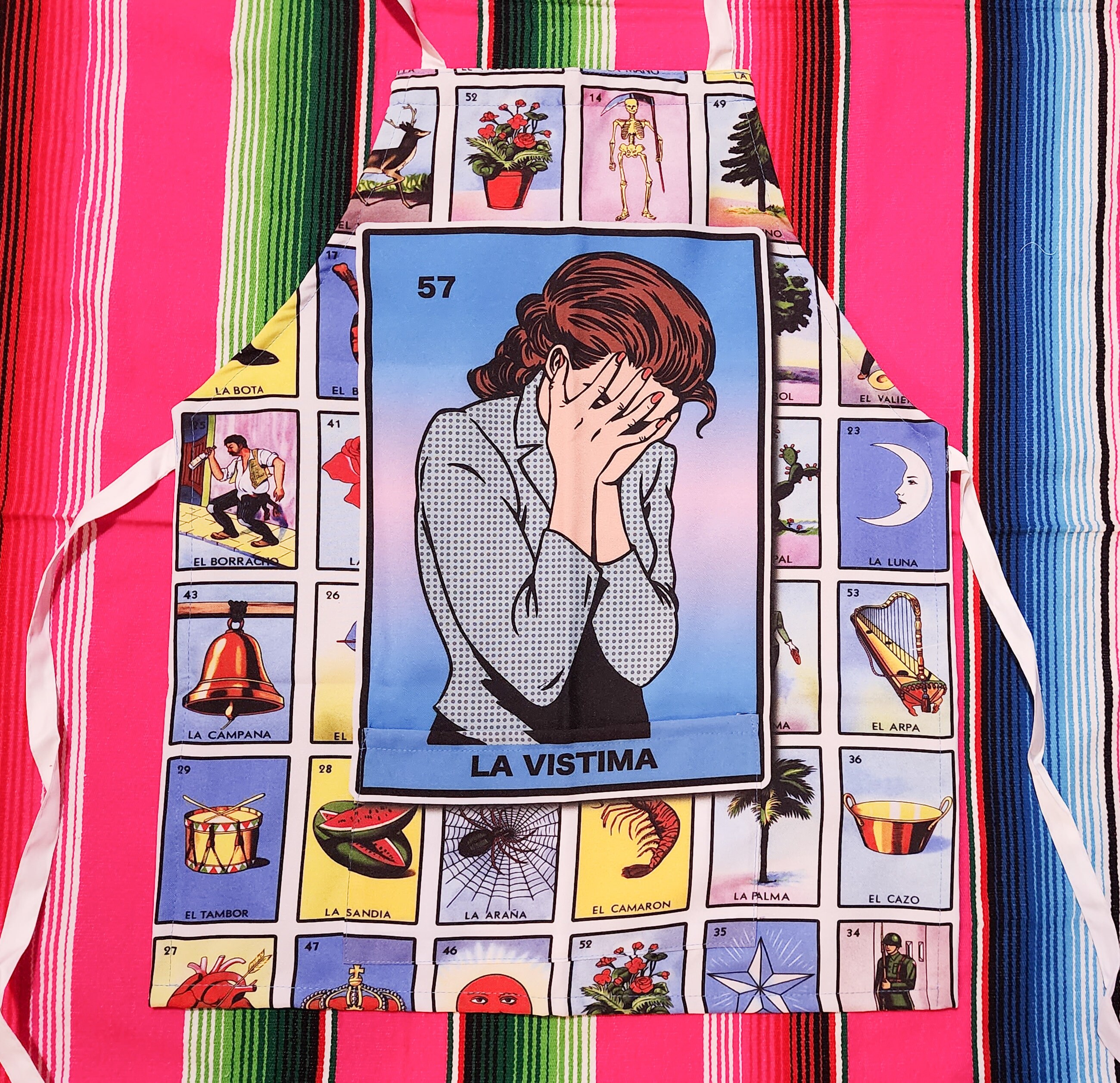 Mexican Loteria La Vistima Apron With Pocket- Mandil Delantal