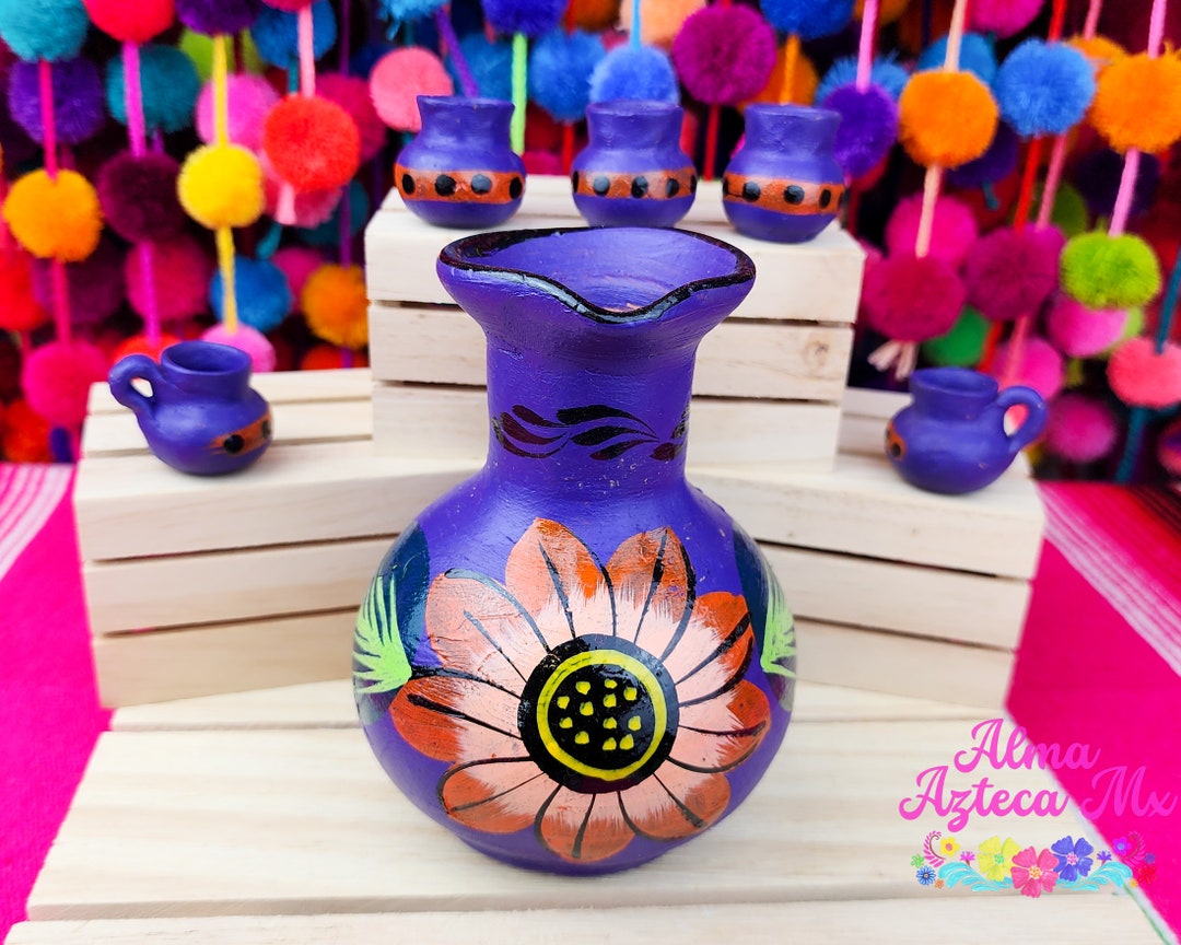 Mexican Ceramic Jarritos Pottery Hand Painted / Jarras De Barro