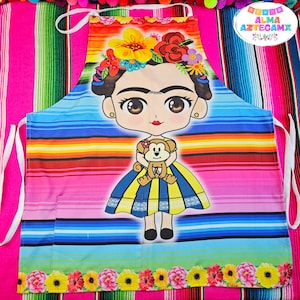 Bright Striped Floral Apron Double Layer / Doble Forro Mexican / Mandil Delantal Mexicano