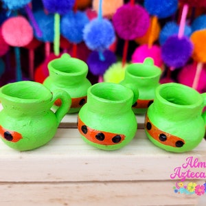 Mexican Ceramic Mini Jarritos Cups Pottery Hand painted / Jarras de Barro Pintadas / Mexican Kitchen