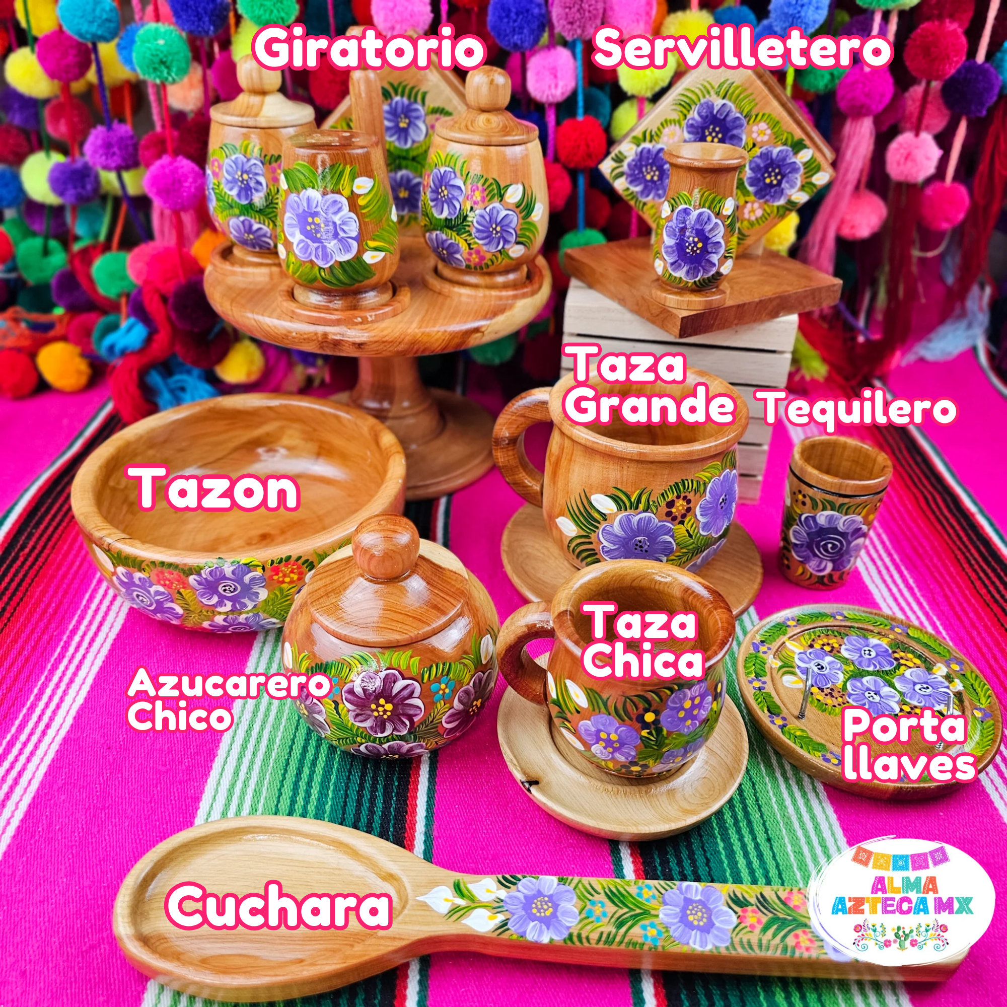 Accessori da cucina in legno dipinti a mano viola / Cocina Mexicana / Cucina messicana / Servilletero Prensa Tazas de Madera