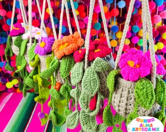 Gehäkelte Hängepflanze bestickter Filz / handgemachte mexikanische Accessoires