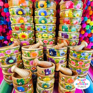 Cuenco de madera para molcajete pintado a mano Mini molcajete Decoración de cocina mexicana