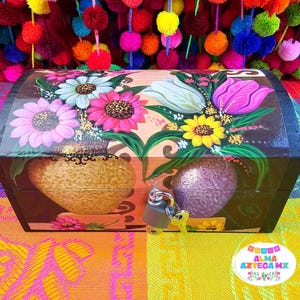 Floral Wooden Baul Jewelry Box / Handmade Jewelry Storage