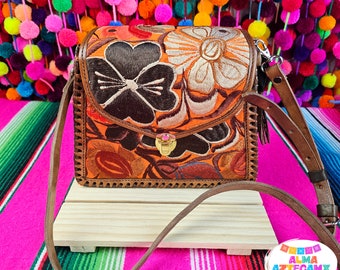 Mexican Leather Handbag Floral Bolsa De Piel Mexicana